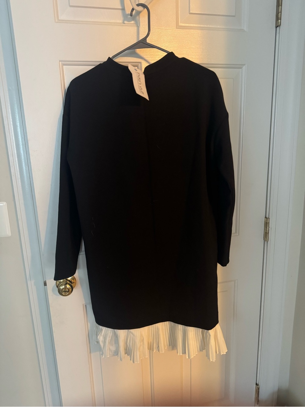 Long Sleeve Black Dress with White Pleated Hem - Unbranded